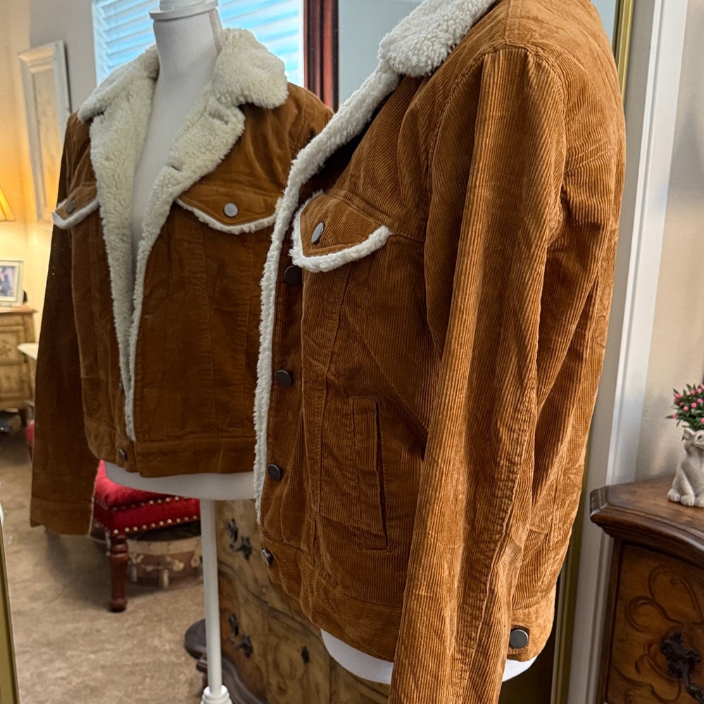 ASOS Denim Corduroy Sherpa Jacket -Brown - Size US 6 - Picture 11 of 16
